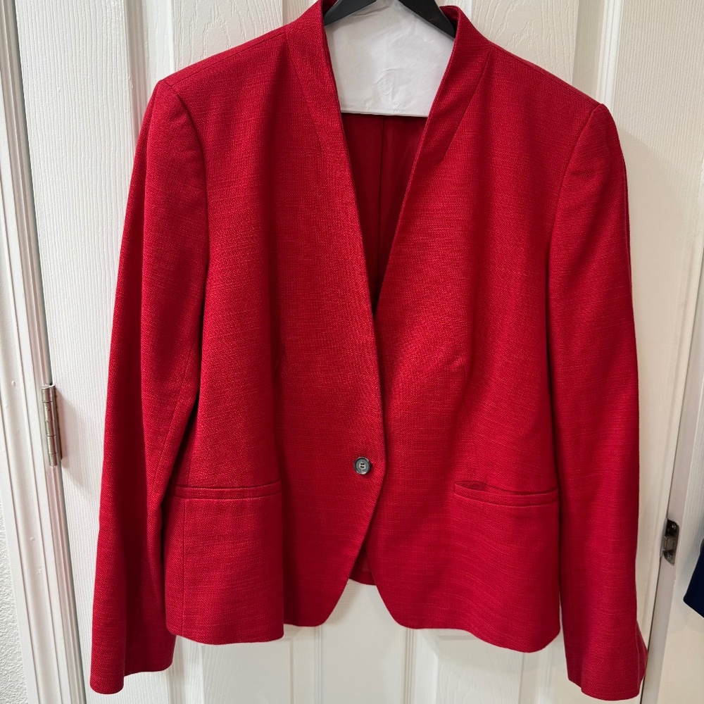 ❤️ Ann Taylor LOFT Red Open-Front Blazer – Size 14, EUC